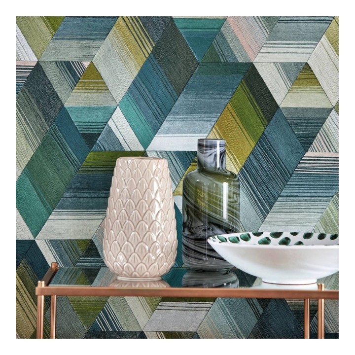 Papel pintado cubos geométricos multicolor - Jaipur Fabrics 127478