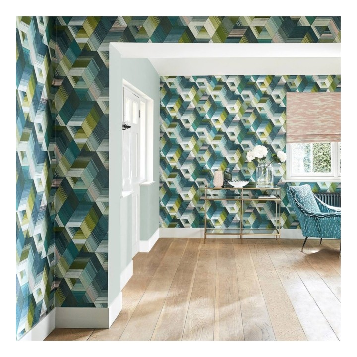 Papel pintado cubos geométricos multicolor - Jaipur Fabrics 127478