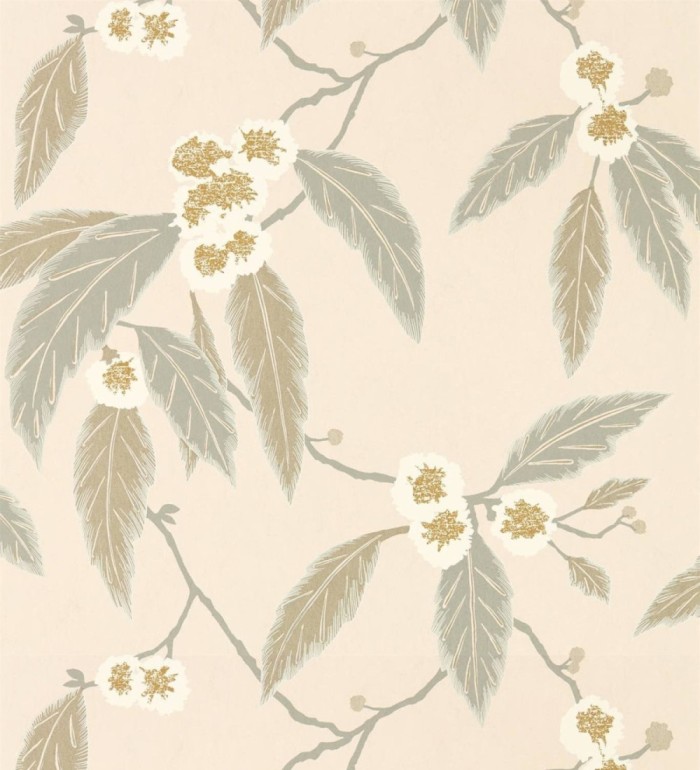 Papel pintado hojas y flores fondo beige - Kenzou Bloom 127486