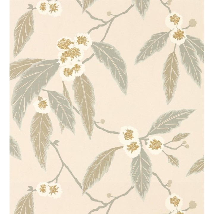 Papel pintado hojas y flores fondo beige - Kenzou Bloom 127486