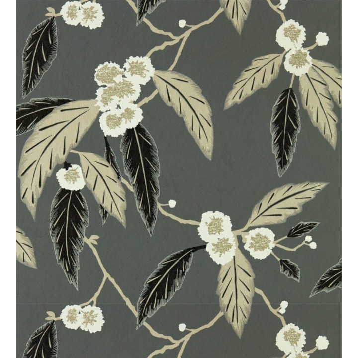 Papel pintado hojas y flores fondo gris - Kenzou Bloom 127487