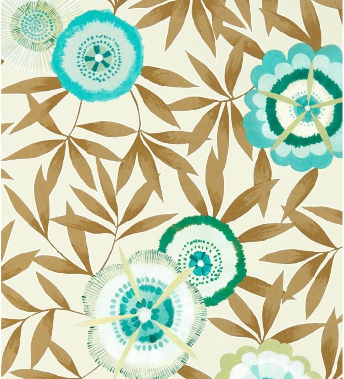 Papel pintado flores modernas color celeste - Monroe Flowers 127497