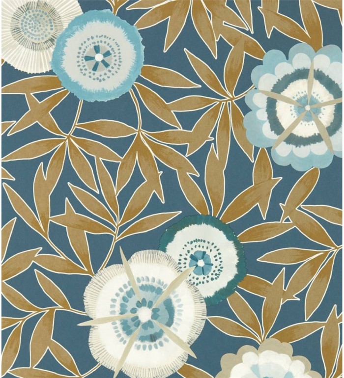 Papel pintado flores modernas color azul - Monroe Flowers 127498