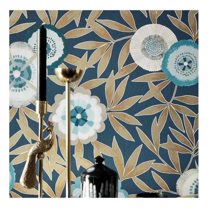 Papel pintado flores modernas color azul - Monroe Flowers 127498