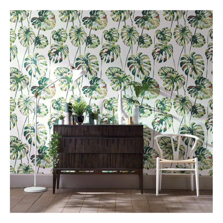 Papel pintado hojas de montsera estilo tropical - Palms Hall 127502