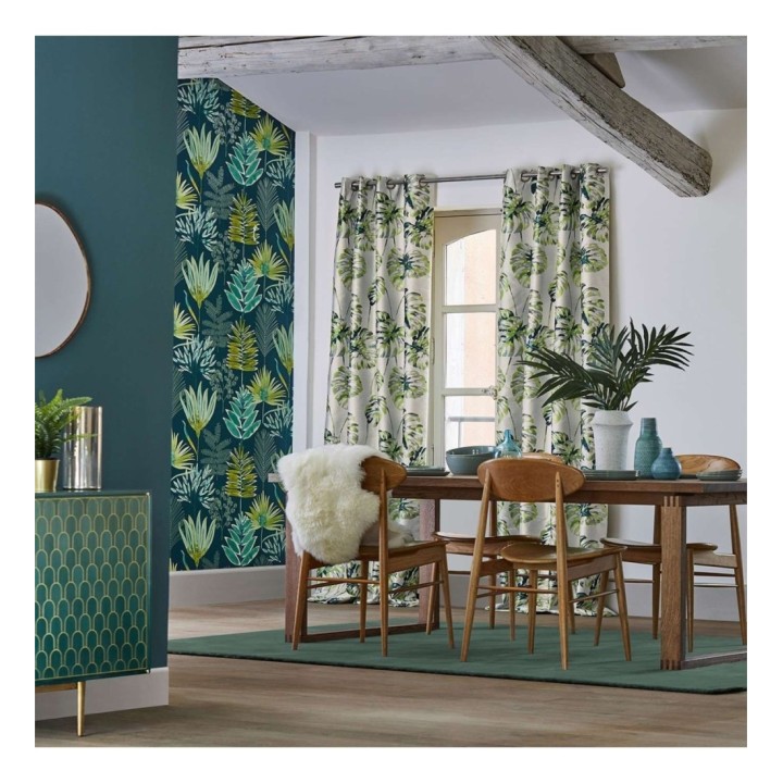 Papel pintado hojas silvestres verdes y turquesas - Harper Bloom 127509