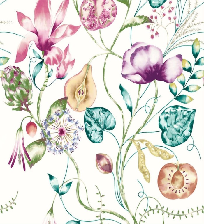 Papel pintado hojas y frutas partidas - Noa Blossom 127516