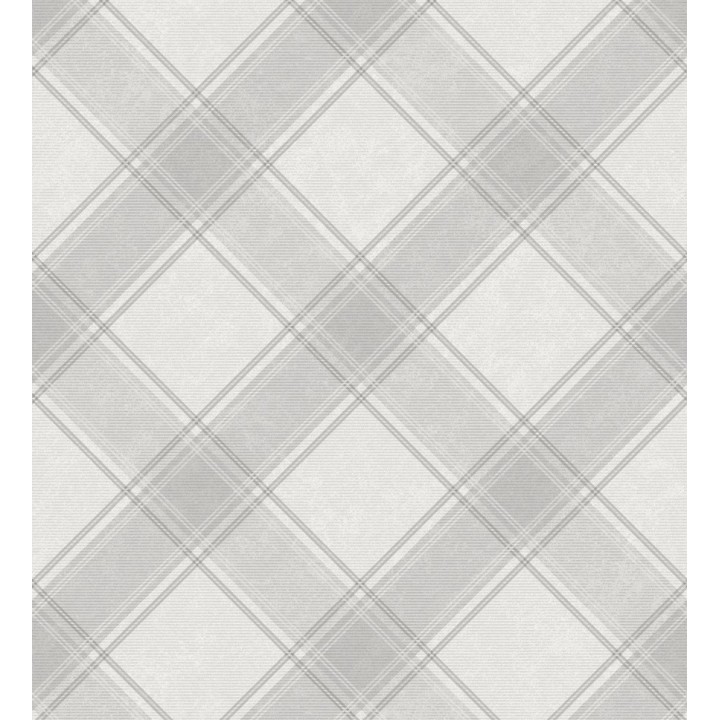 Papel pintado cuadros escoceses en diagonal tonos grises - Stewart 127520