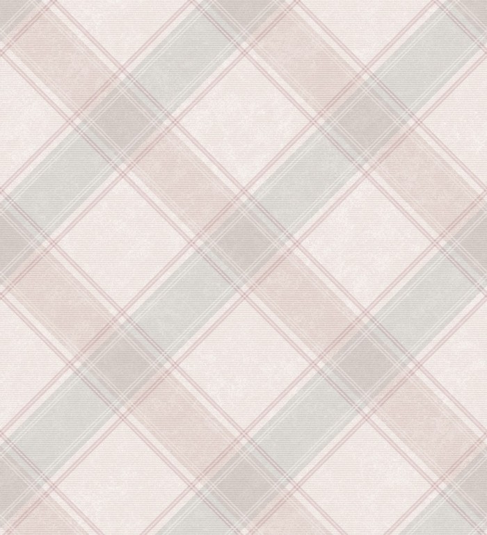Papel pintado cuadros escoceses en diagonal rosa pálido - Stewart 127522