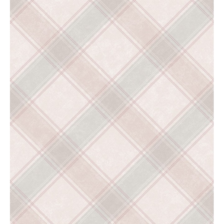 Papel pintado cuadros escoceses en diagonal rosa pálido - Stewart 127522