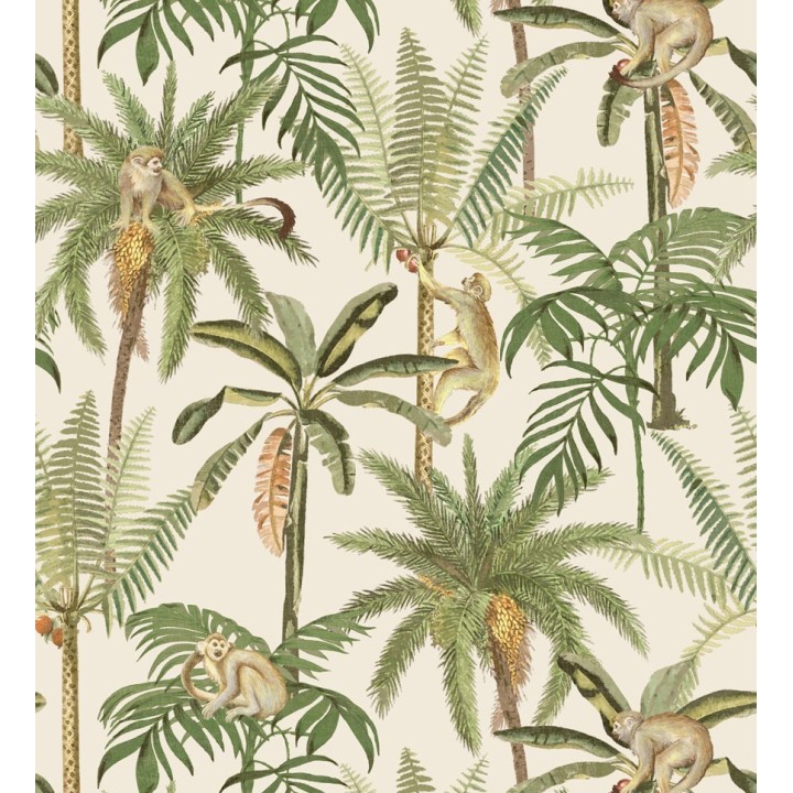 Papel pintado monos y palmeras fondo beige claro - Bali Monkeys 127529