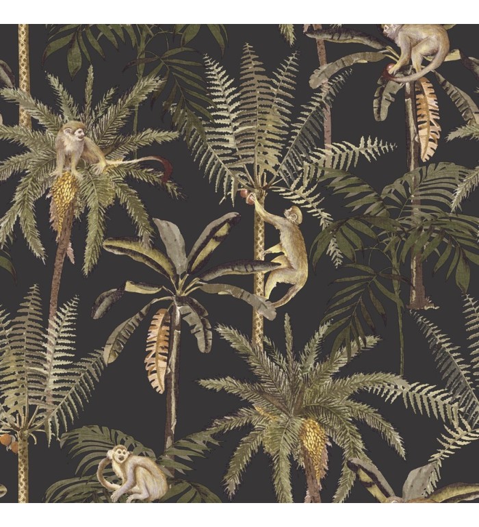 Papel pintado monos y palmeras fondo oscuro - Bali Monkeys 127530