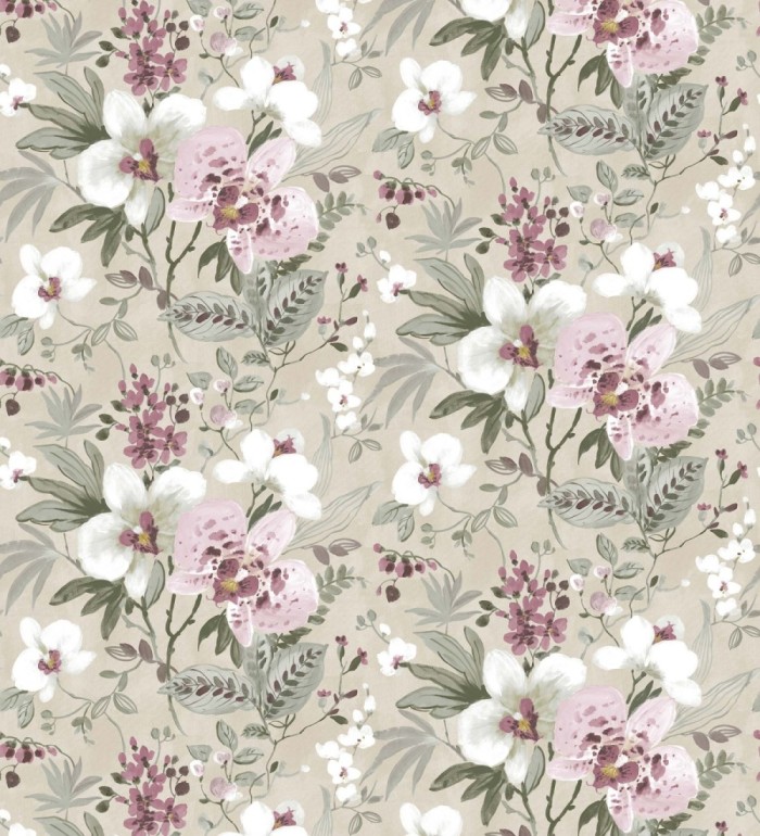 Papel pintado flores fondo beige claro - Adele Garden 127534