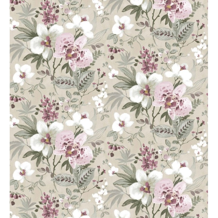 Papel pintado flores fondo beige claro - Adele Garden 127534