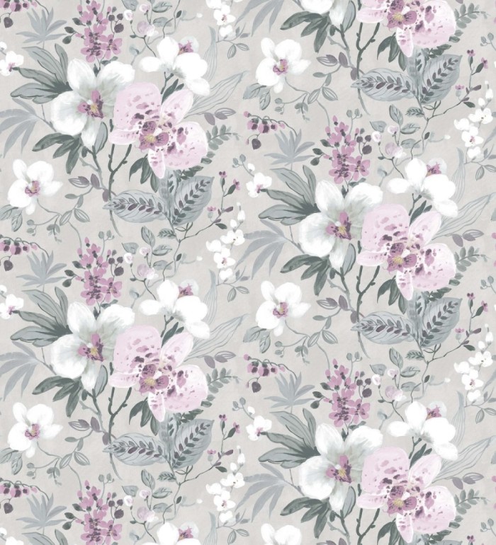 Papel pintado flores fondo gris claro - Adele Garden 127535