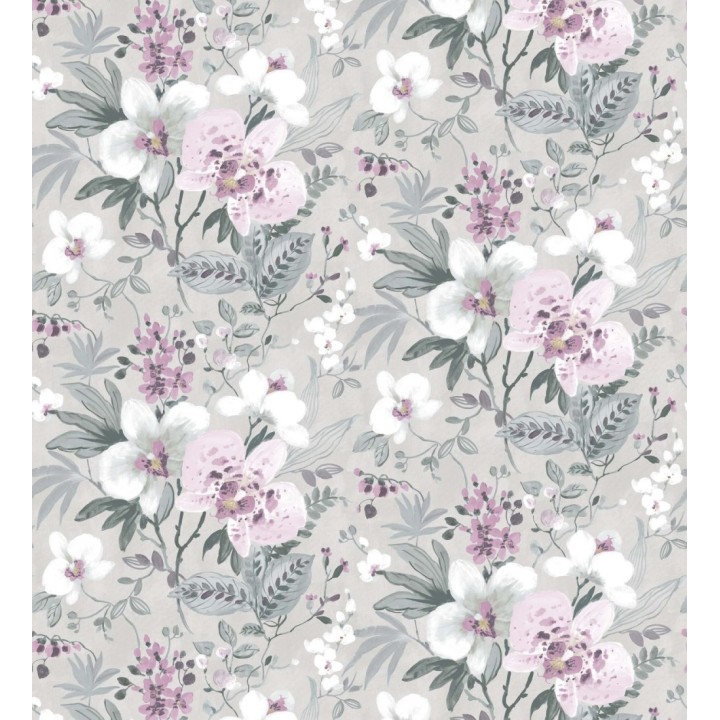 Papel pintado flores fondo gris claro - Adele Garden 127535