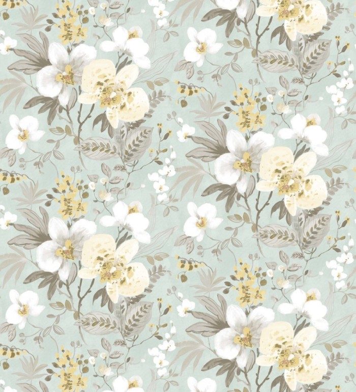 Papel pintado flores fondo verde pálido - Adele Garden 127536