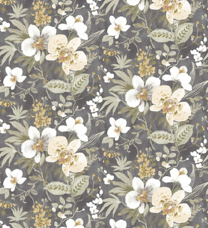 Papel pintado flores fondo gris oscuro - Adele Garden 127538