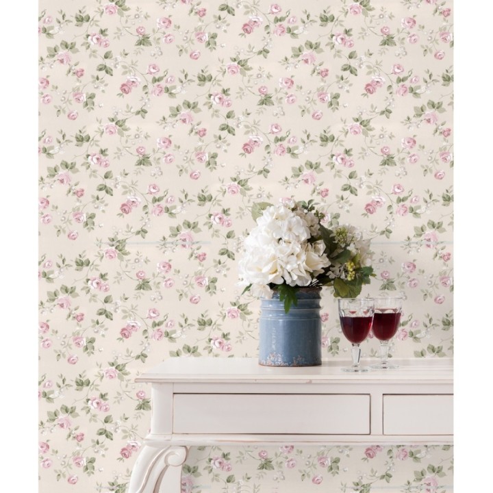 Papel pintado flores románticas estilo vintage - Rosewood 127544