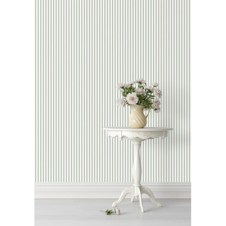 Papel pintado rayas estrechas verde claro - Raya Calvin 127561