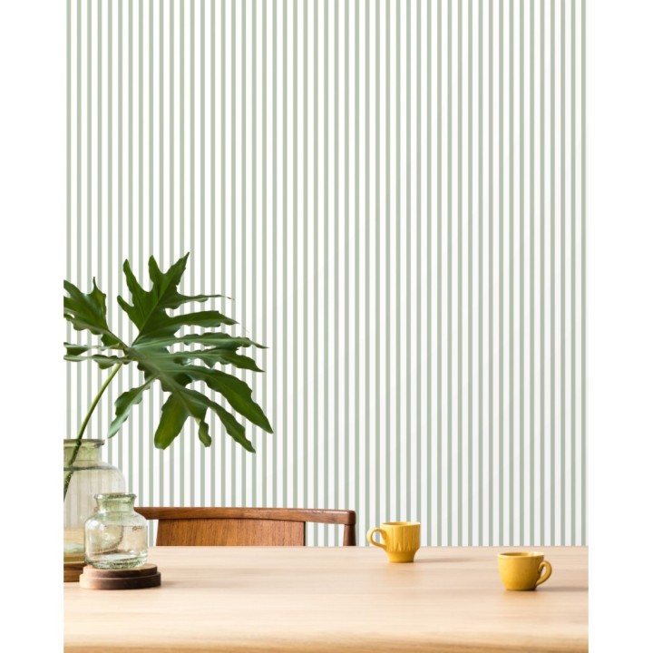 Papel pintado rayas estrechas verde claro - Raya Calvin 127561