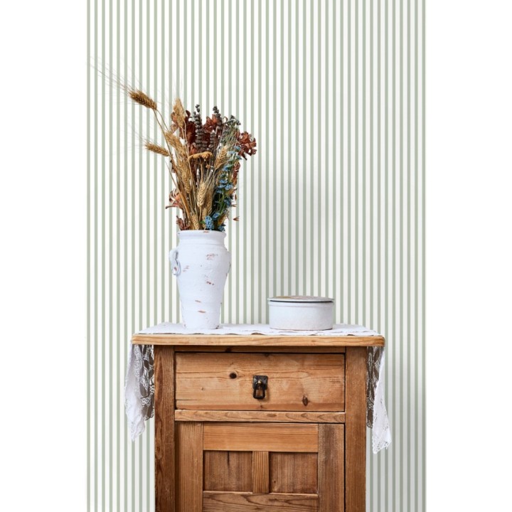 Papel pintado rayas estrechas verde claro - Raya Calvin 127561