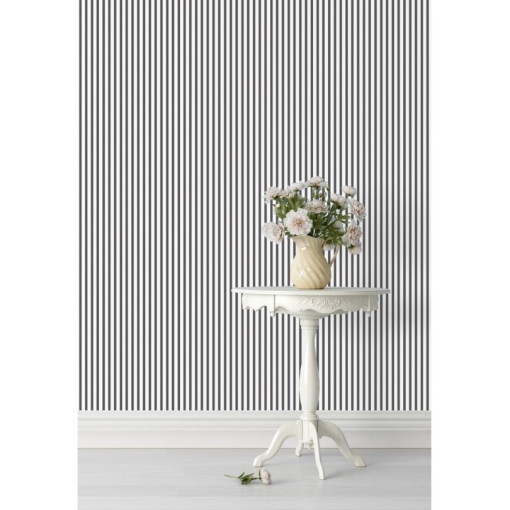Papel pintado rayas estrechas blancas y negras - Raya Calvin 127564
