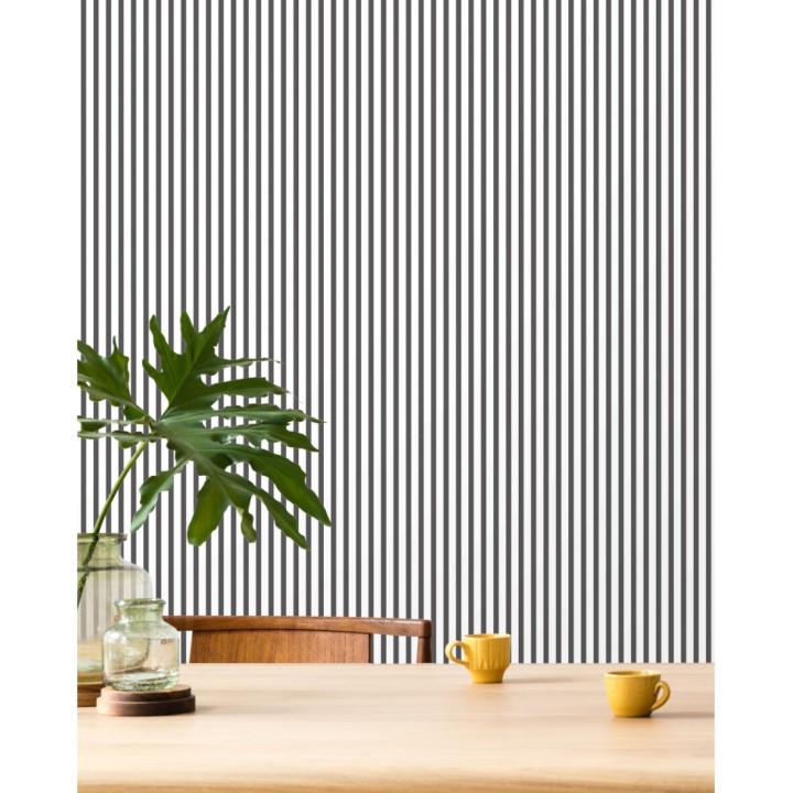 Papel pintado rayas estrechas blancas y negras - Raya Calvin 127564