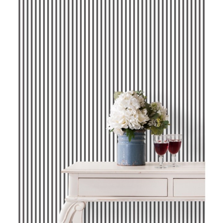 Papel pintado rayas estrechas blancas y negras - Raya Calvin 127564