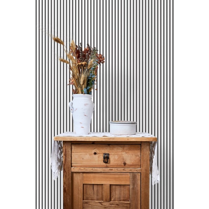 Papel pintado rayas estrechas blancas y negras - Raya Calvin 127564