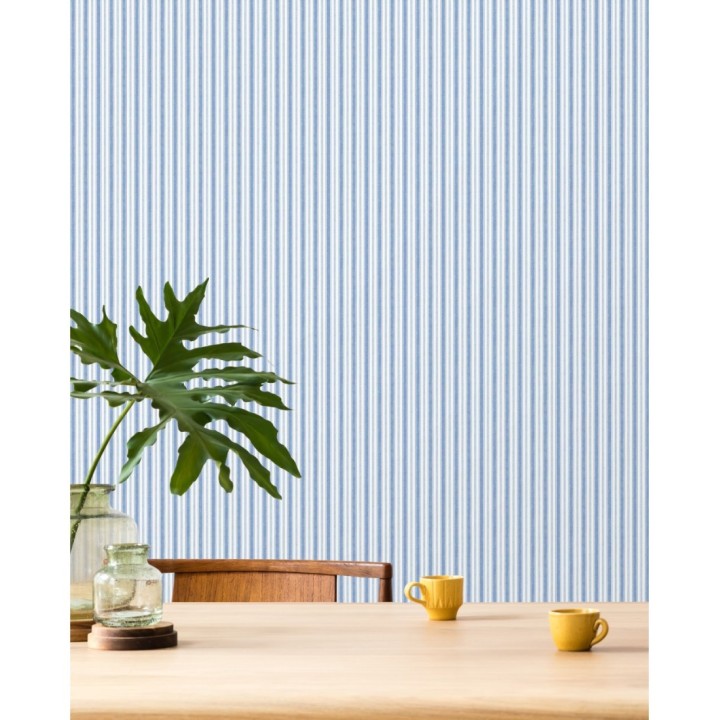 Papel pintado rayas muy finas azul y blanca - Raya Dalton 127570