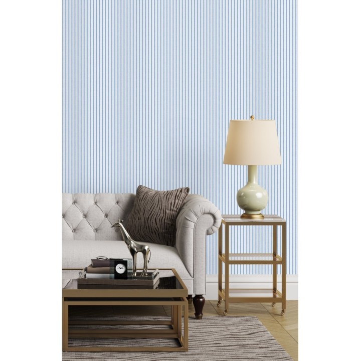 Papel pintado rayas muy finas azul y blanca - Raya Dalton 127570