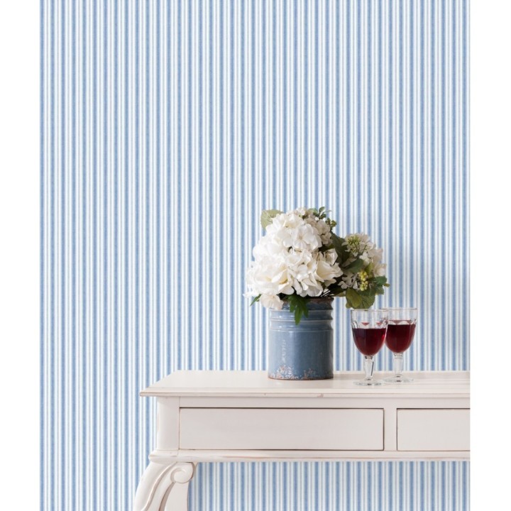 Papel pintado rayas muy finas azul y blanca - Raya Dalton 127570