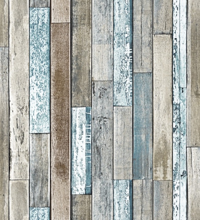 Papel pintado listones de madera desiguales tonos azules y marrones - Porto Silva 127602