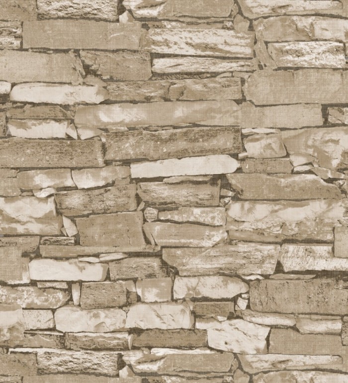 Papel pintado muro de piedra rústico marrón claro - Kelby Stone 127624