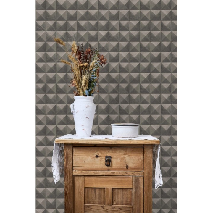 Papel pintado geométrico efecto tridimensional marrón - Rodion 127654