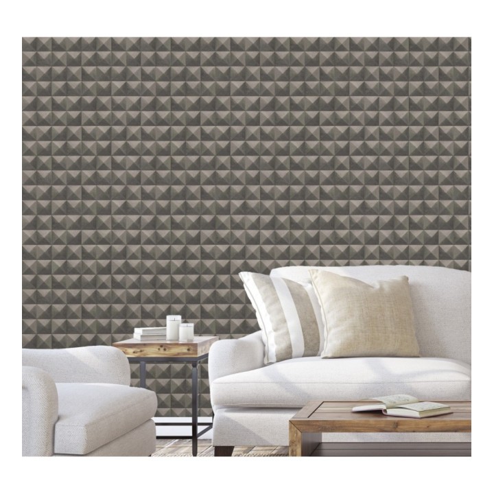 Papel pintado geométrico efecto tridimensional marrón - Rodion 127654
