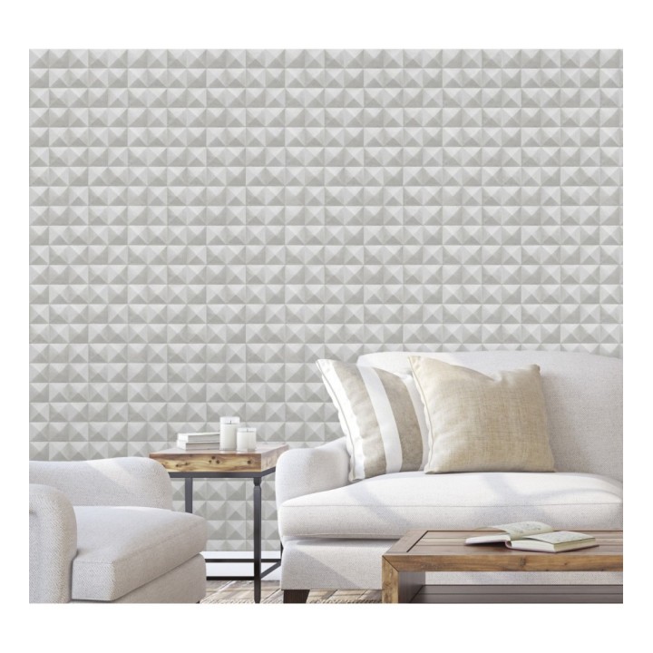 Papel pintado geométrico efecto tridimensional gris - Rodion 127655