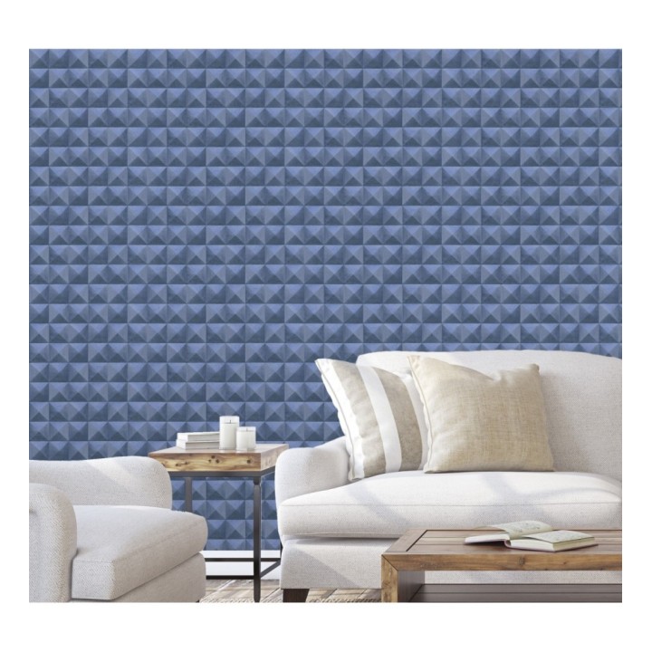 Papel pintado geométrico efecto tridimensional azul - Rodion 127656