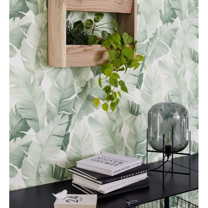 Papel pintado hojas grandes estilo tropical tonos verdes - Florida Palms 127660