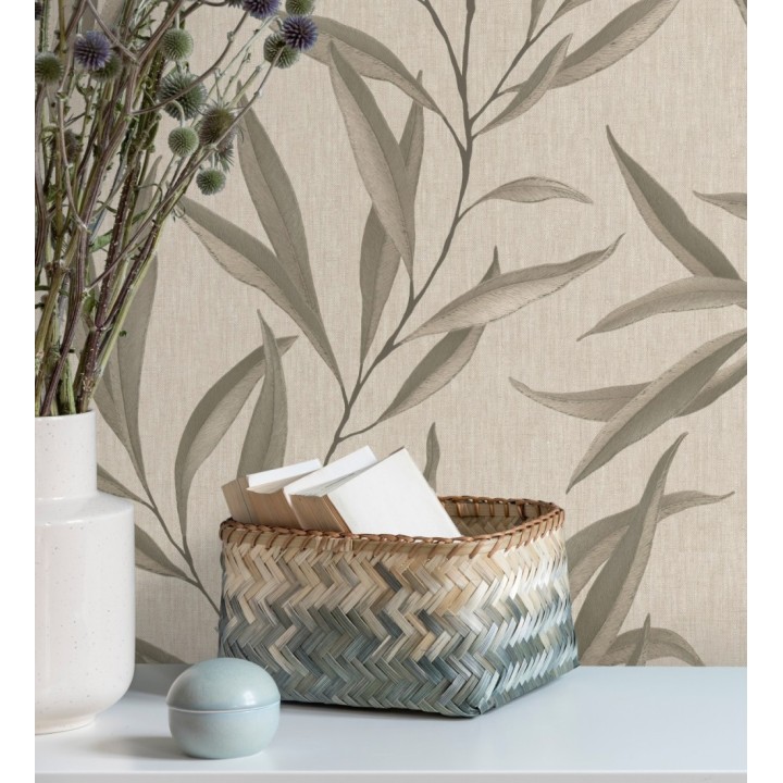 Papel pintado hojas alargadas beige y marrón - Valley Leaves 127664
