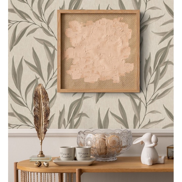 Papel pintado hojas alargadas beige y marrón - Valley Leaves 127664