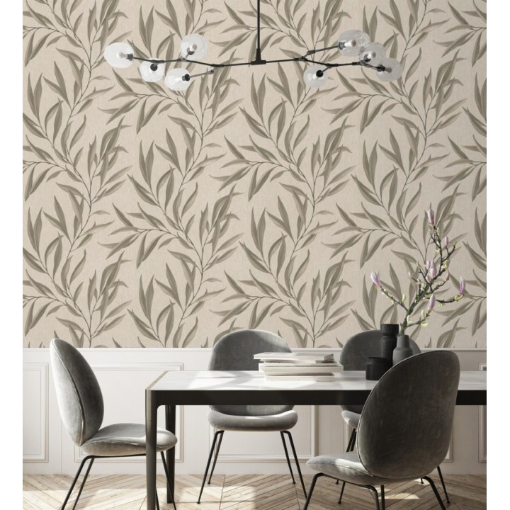 Papel pintado hojas alargadas beige y marrón - Valley Leaves 127664