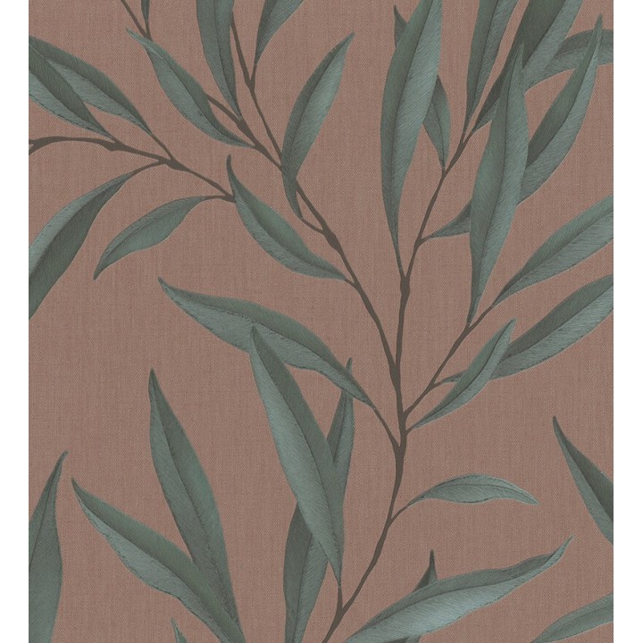 Papel pintado hojas alargadas verdes y fondo marrón - Valley Leaves 127665