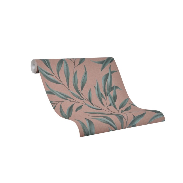 Papel pintado hojas alargadas verdes y fondo marrón - Valley Leaves 127665