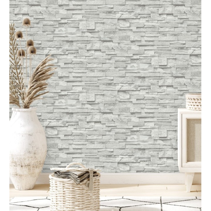 Papel pintado piedra pizarra minimalista gris claro - Austin Stone 127673