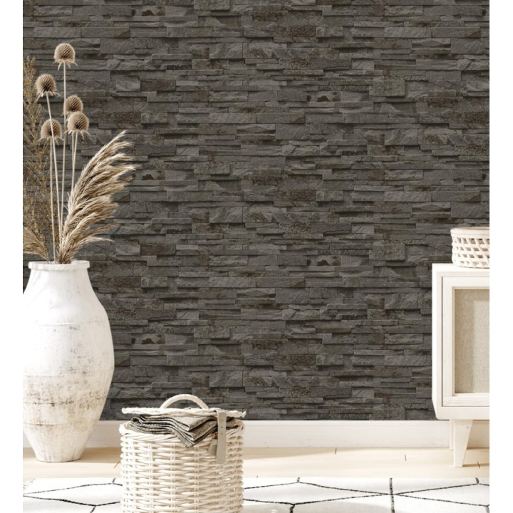 Papel pintado piedra pizarra minimalista negro antracita - Austin Stone 127674