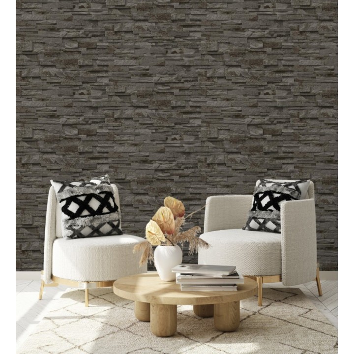 Papel pintado piedra pizarra minimalista negro antracita - Austin Stone 127674