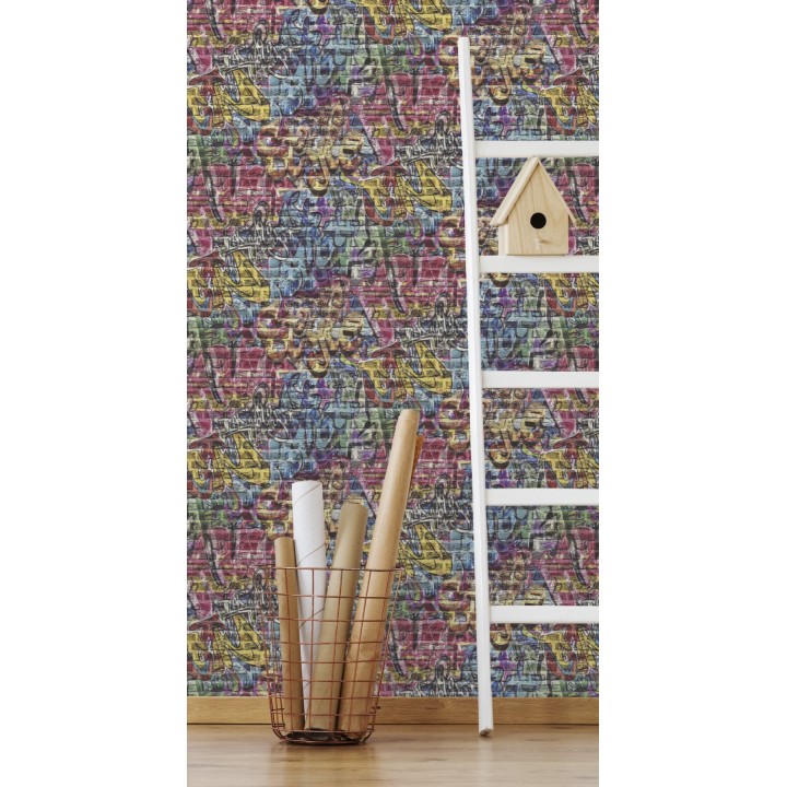 Papel pintado juvenil muro de ladrillo con graffiti - Urban Flow 127676