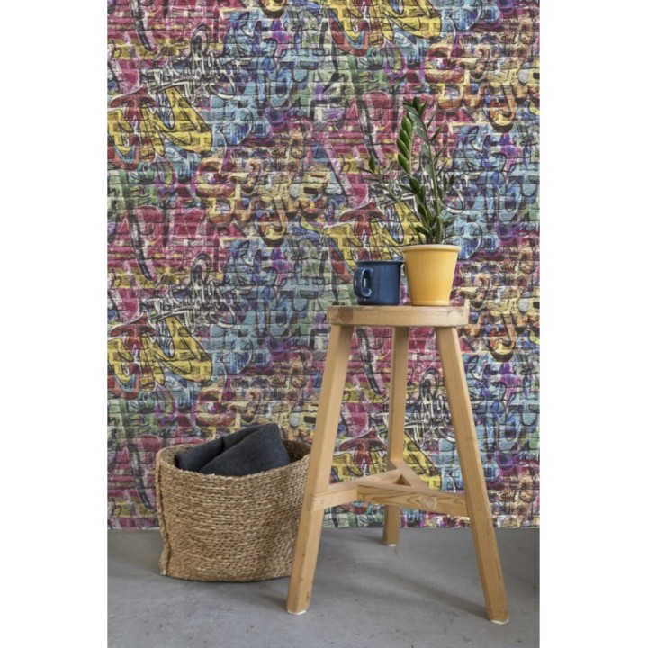 Papel pintado juvenil muro de ladrillo con graffiti - Urban Flow 127676